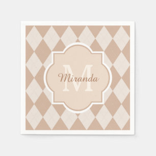Preppy Light Brown Raute Girl Monogram und Name Serviette
