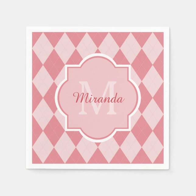Preppy Light Pink Raute Girl Monogram Party Name Serviette (Vorderseite)