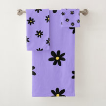 Preppy Lila Black Floral Simple Blume Pattern