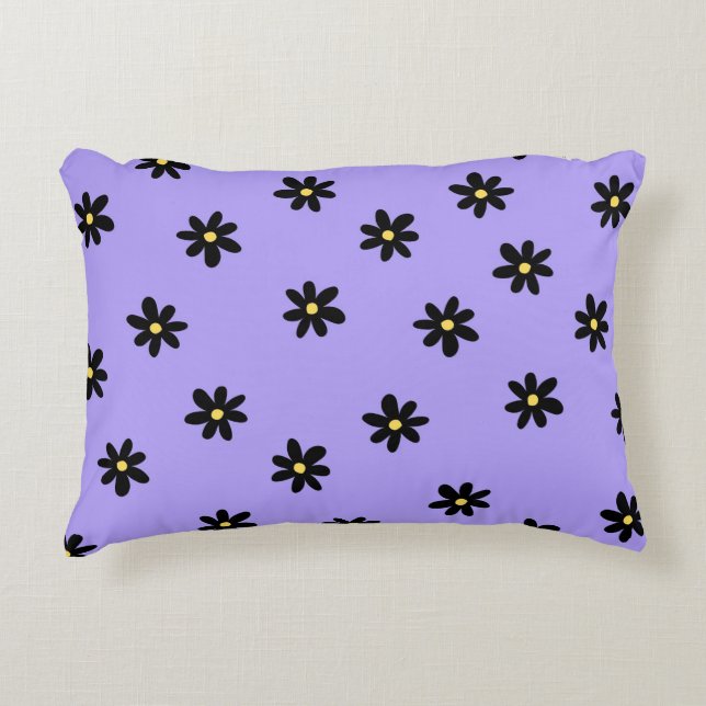 Preppy Lila Black Floral Simple Blume Pattern Dekokissen (Vorderseite)