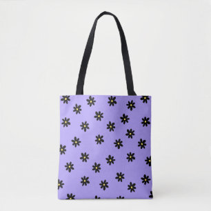 Preppy Lila Black Floral Simple Blume Pattern Tasche