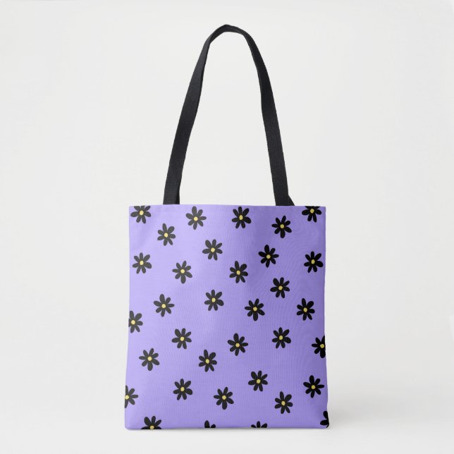 Preppy Lila Black Floral Simple Blume Pattern Tasche (Vorderseite)