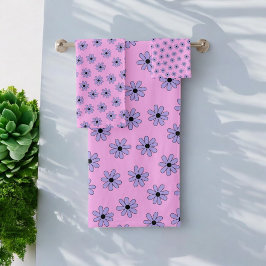 Preppy Lila Blue Hippie Blume Muster Badhandtuch Set