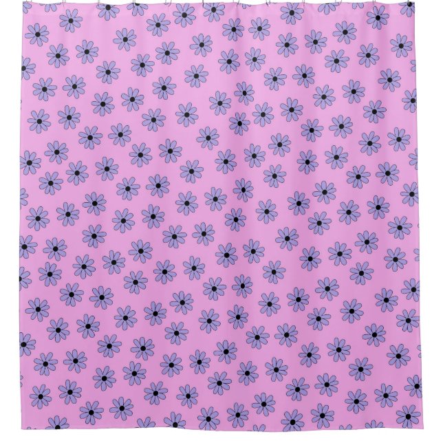 Preppy Lila Blue Hippie Blume Muster Duschvorhang (Vorderseite)