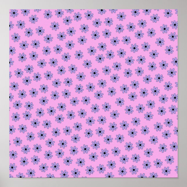 Preppy Lila Blue Hippie Blume Muster Poster (Vorne)