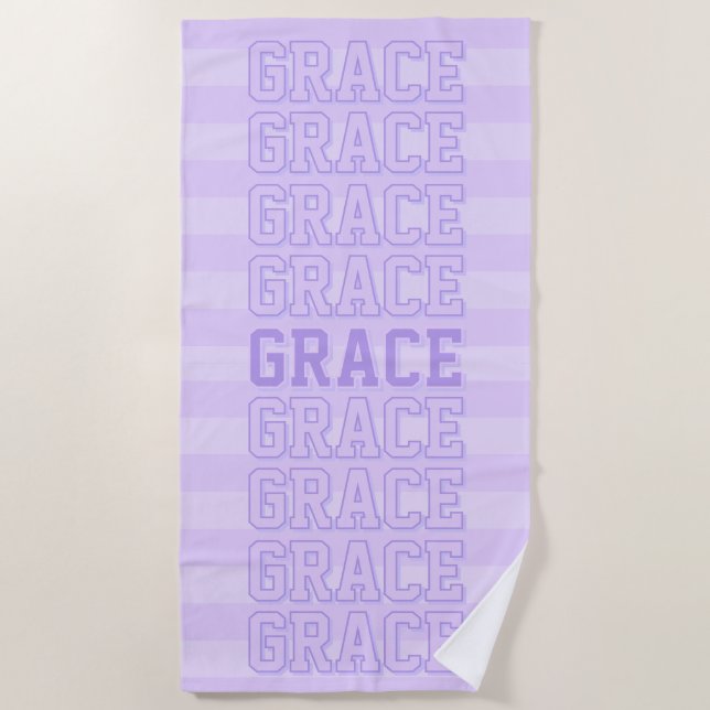 Preppy Lila gestreiftes Badetuch (Vorderseite)