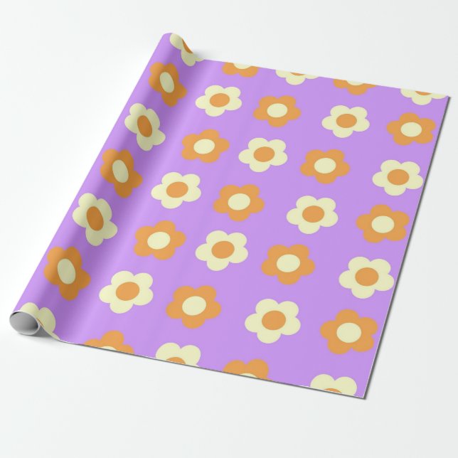 Preppy Lila Orange Floral Simple Blume Pattern Geschenkpapier (Ungerollt)