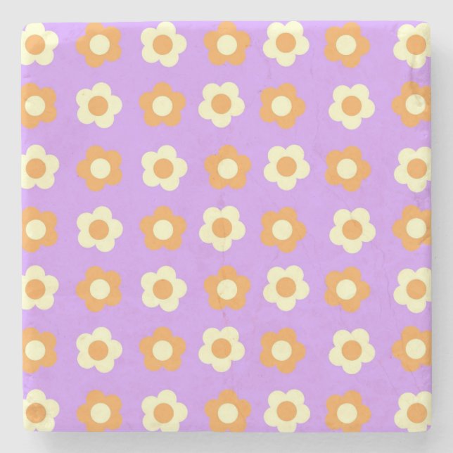 Preppy Lila Orange Floral Simple Blume Pattern Steinuntersetzer (Vorderseite)