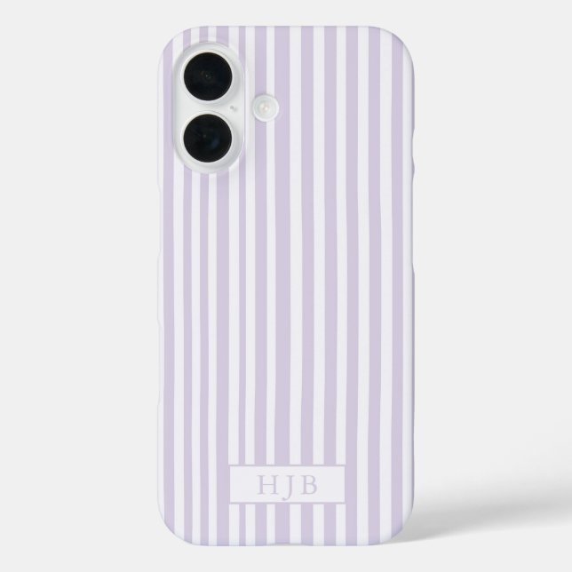 Preppy Lila Stripe Monogram Hübsch iPhone 16 iPhone 16 Hülle (Rückseite)