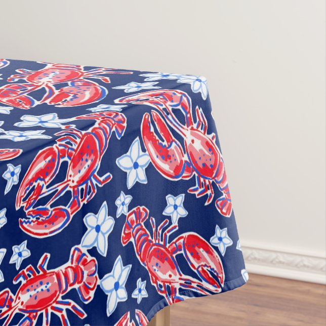 Preppy Lobster Blume Red Navy Muster Tischdecke (Beispiel)