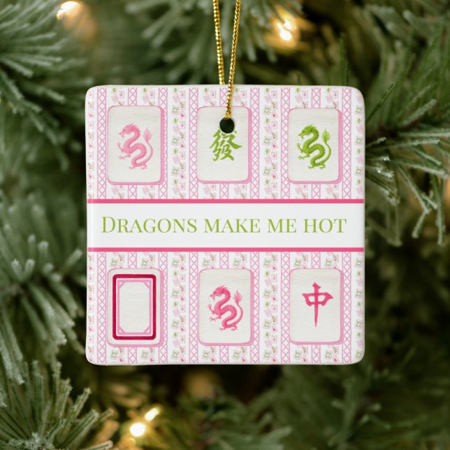Preppy Mahjong Dragons Make Me Hot Funny Keramikornament (Baum)
