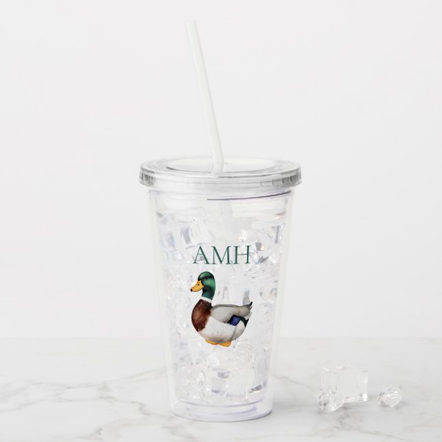Preppy Mallard Duck Monogram Acryltrinkbecher (Vorderseite Ice)