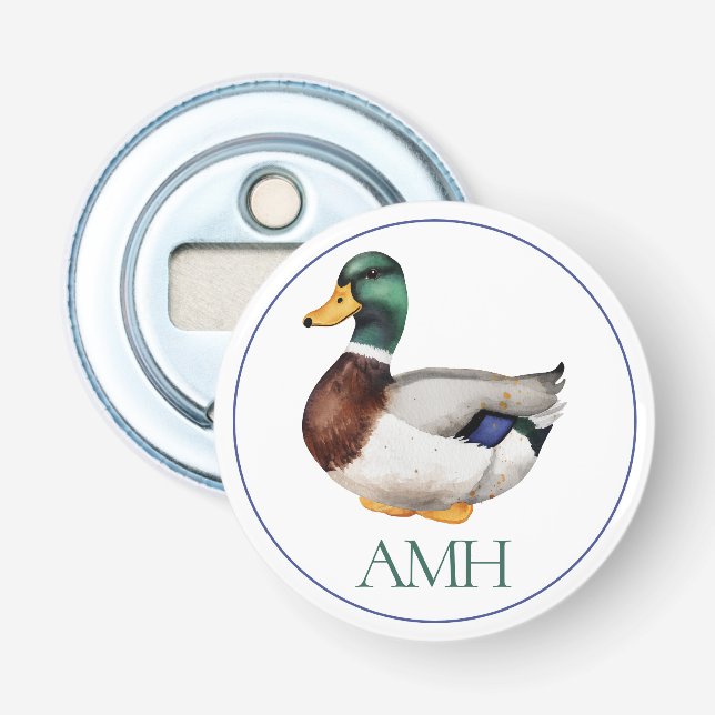 Preppy Mallard Duck Monogram Flaschenöffner (Vorderseite)