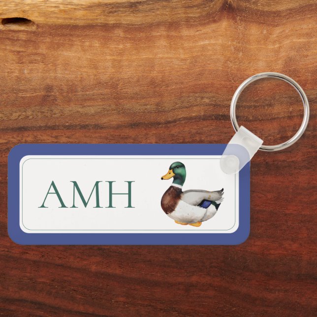 Preppy Mallard Duck Monogram Schlüsselanhänger (Vorderseite)