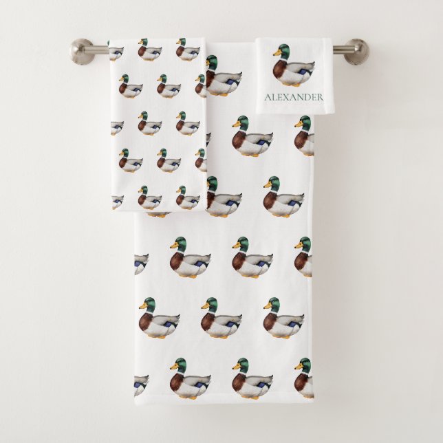 Preppy Mallard Duck Personalisiert Badhandtuch Set (Insitu)