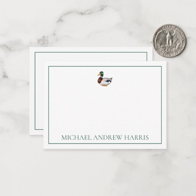 Preppy Mallard Duck Personalisiert Mitteilungskarte (Vorderseite/Rückseite Beispiel)
