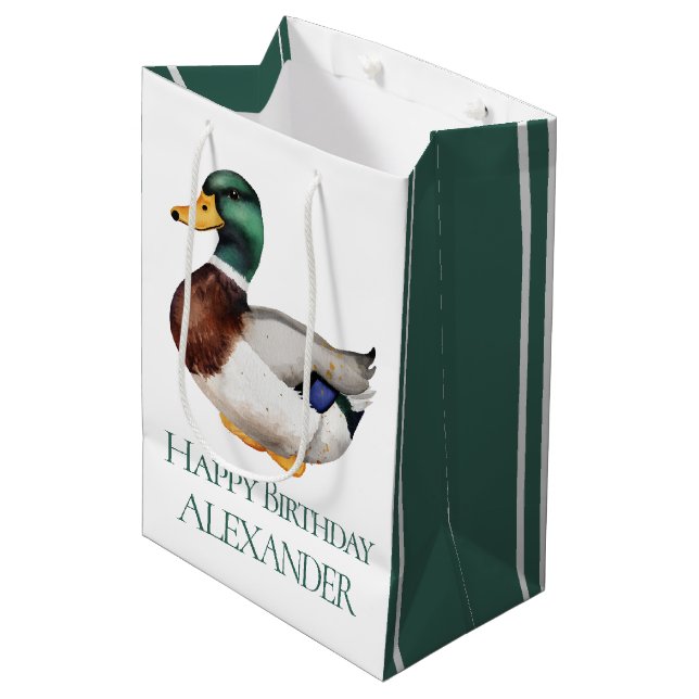 Preppy Mallard Duck Personalisiert Mittlere Geschenktüte (Vorderseite Schrägansicht)