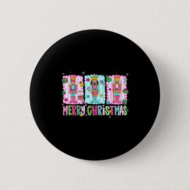 Preppy Merry Christmas Cute Nk Nutcracker Girl Wom Button (Vorderseite)