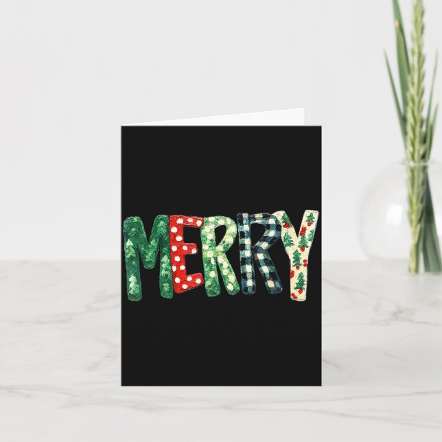 Preppy Merry,christmas Funny Froral Checkered Gift Karte (Vorderseite)