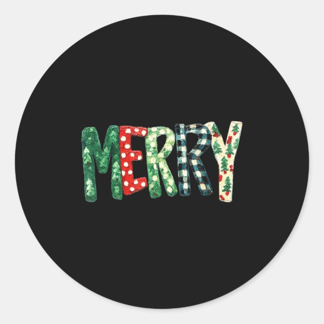 Preppy Merry,christmas Funny Froral Checkered Gift Runder Aufkleber (Vorderseite)