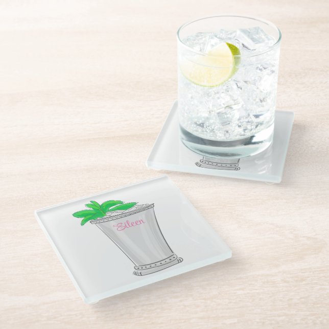 Preppy Mint Julep Personalisiert Glasuntersetzer (Schrägansicht)