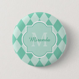 Preppy Minze Green Raute Girly Monogram und Name Button