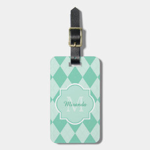 Preppy Minze Green Raute Girly Monogram und Name Gepäckanhänger