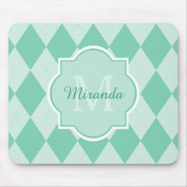 Preppy Minze Green Raute Girly Monogram und Name Mousepad