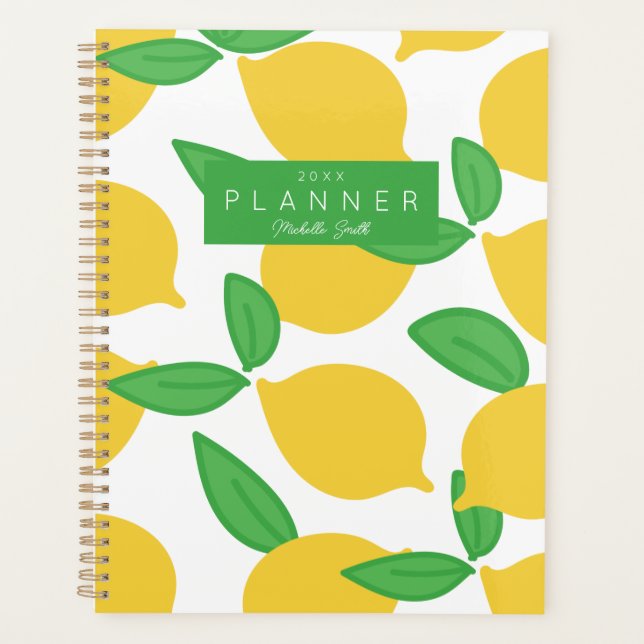 Preppy Modern Lemon Muster Personalisiert Planer (Vorderseite)