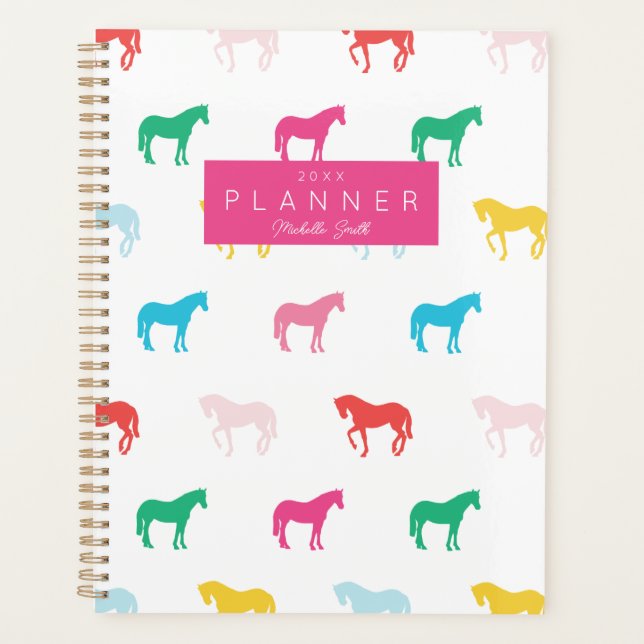 Preppy Modern Rainbow Horse Pattern Personalisiert Planer (Vorderseite)
