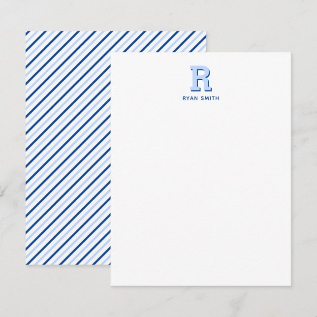 Preppy Monogram and Strip Note Card Mitteilungskarte (Vorne/Hinten)