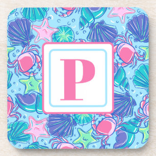 Preppy Monogram Beach Muschel Crab Getränkeuntersetzer