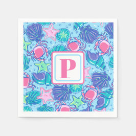 Preppy Monogram Beach Muschel Crab Serviette
