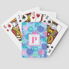 Preppy Monogram Beach Muschel Crab Spielkarten