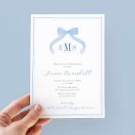 Preppy Monogram Blue Bow Boy Baby Shooting Party Einladung