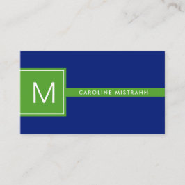 Preppy Monogram Navy Blue und Green Beruflich Visitenkarte