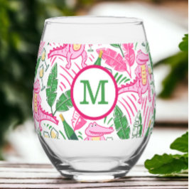 Preppy Monogram Pink Alligator Wein Weinglas Ohne Stiel