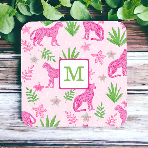 Preppy Monogram Pink Cheetah Rosa Hintergrund Getränkeuntersetzer