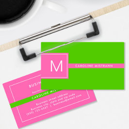 Preppy Monogram Pink und Lime Green Beruflich Visitenkarte