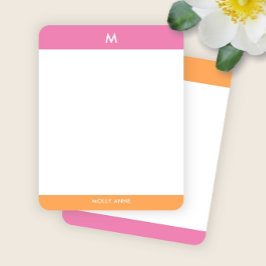 Preppy Monogram Pink und Orange Girl Mitteilungskarte