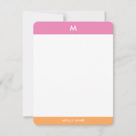Preppy Monogram Pink und Orange Girl Mitteilungskarte