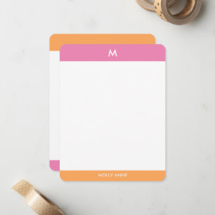 Preppy Monogram Pink und Orange Girl Mitteilungskarte