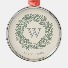 Preppy Monogram Sage Green Kranz Ornament Aus Metall