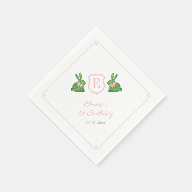 Preppy Monogram Spring Birthday Party for Girl Serviette (Ecke)