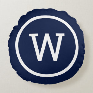 Preppy Monogram Stylish Modern Navy Blue Rundes Kissen