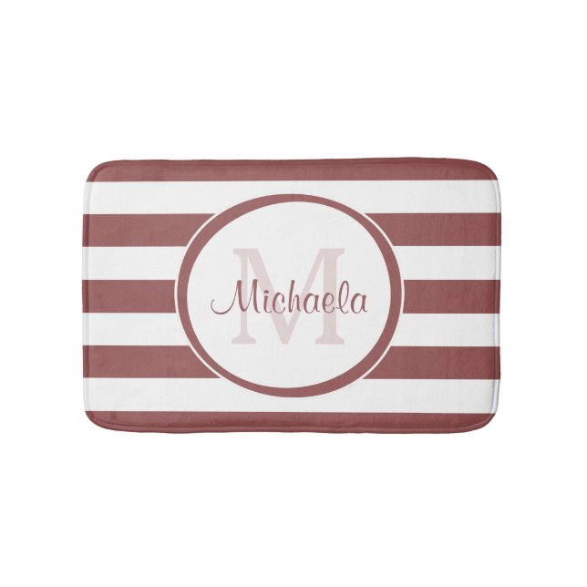 Preppy Monogram und Brosy Rosy Brown Streifen Badematte (Vorderseite)