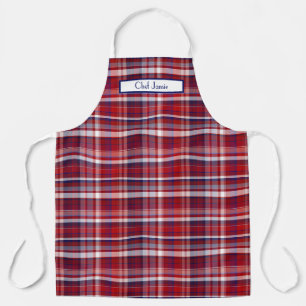 Preppy Multicolor Madras Tiefrot Navy Schürze
