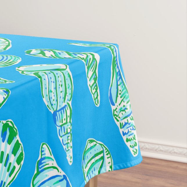 Preppy-Muscheln an der blauen Küste Tischdecke (Beispiel)