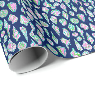 Preppy-Muscheln auf der blau-braunen Küste Geschenkpapier