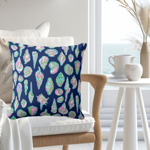 Preppy-Muscheln auf der blau-braunen Küste Kissen